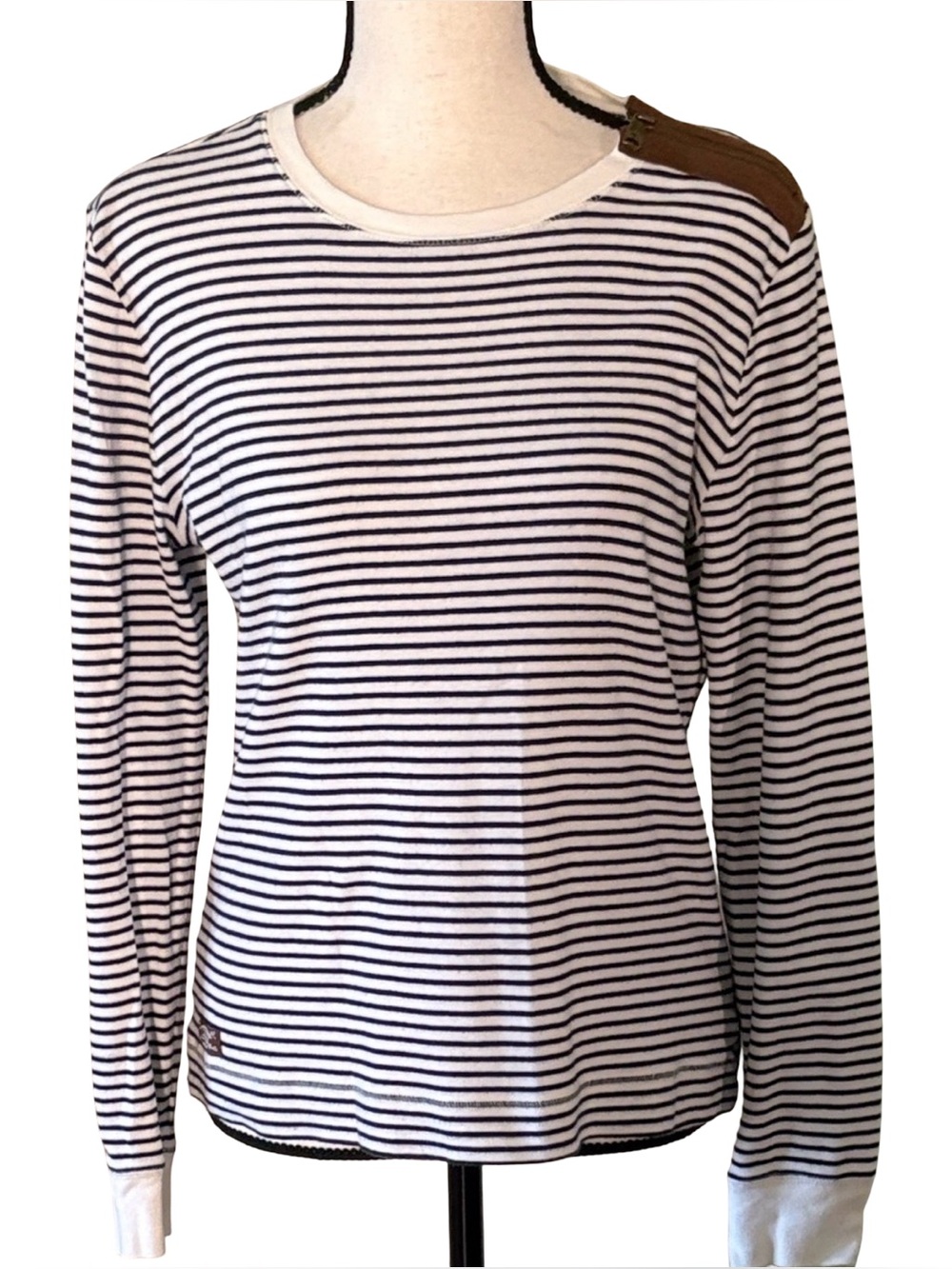Lauren RL Striped Long-Sleeve with Suede Elbow Patches Size Large - Picture 5 of 12